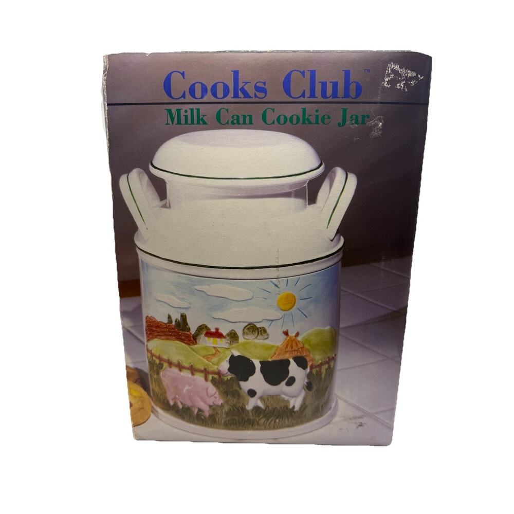 Cooks Club Farmhouse Pig, Cow, Farm House Milk Jug Cookie Jar 10" × 6.75" NIB